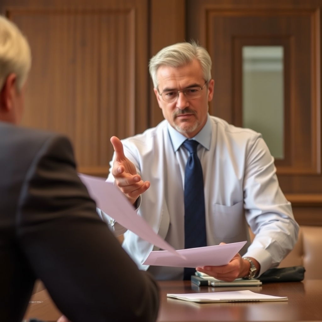Real estate lawyer representing a client in a property dispute case